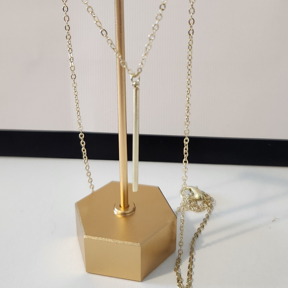 🔷️ Gold Plated Long Bar Chain Necklace 18" NWT - Picture 1 of 2